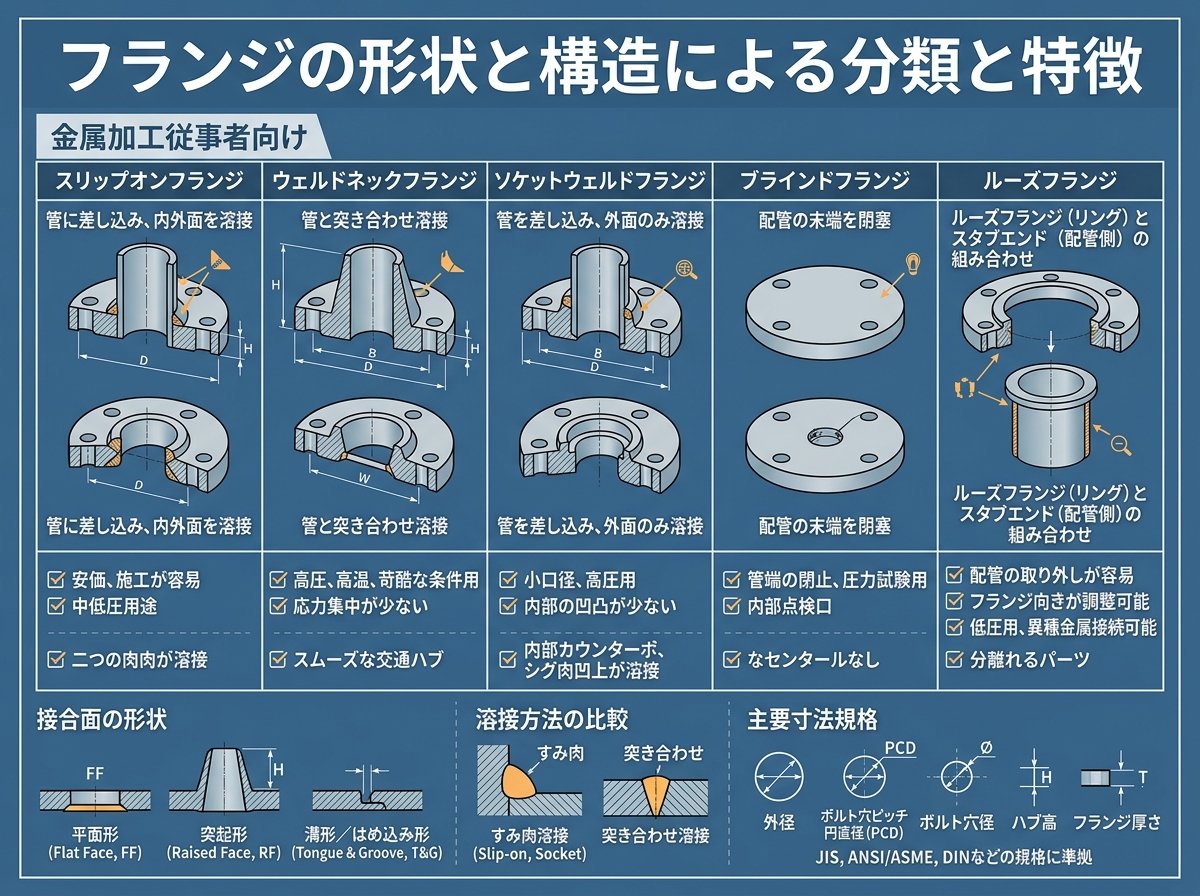 フランジの形状と構造による分類と特徴