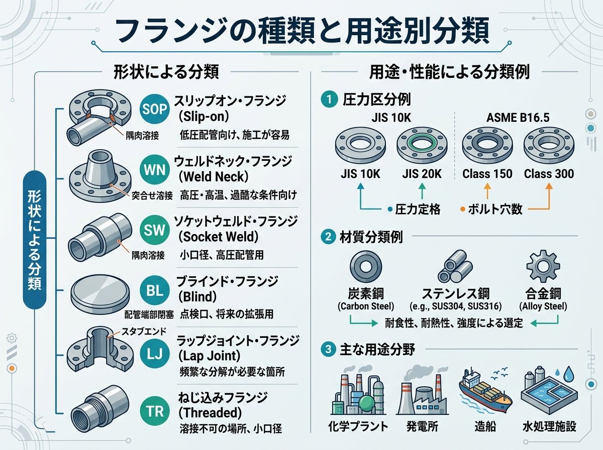 フランジの種類と用途別分類