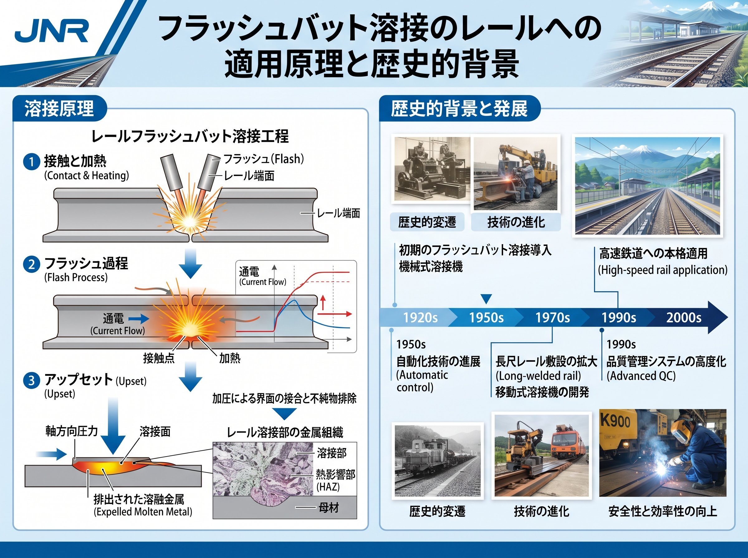 フラッシュバット溶接のレールへの適用原理と歴史的背景
