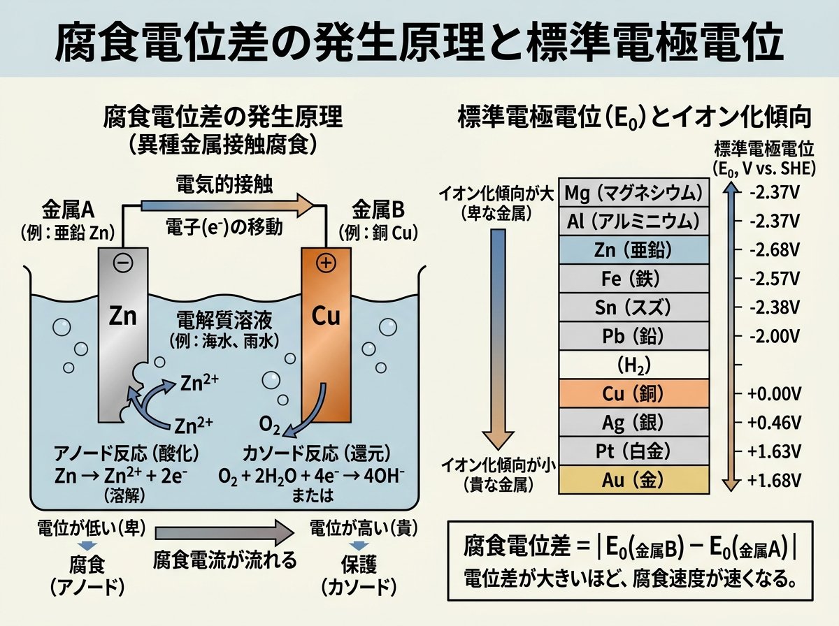 腐食電位差の発生原理と標準電極電位