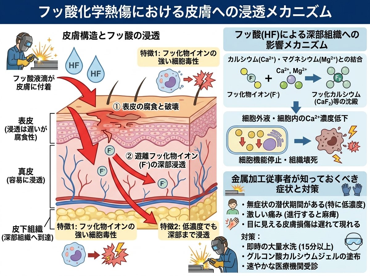 フッ酸化学熱傷における皮膚への浸透メカニズム
