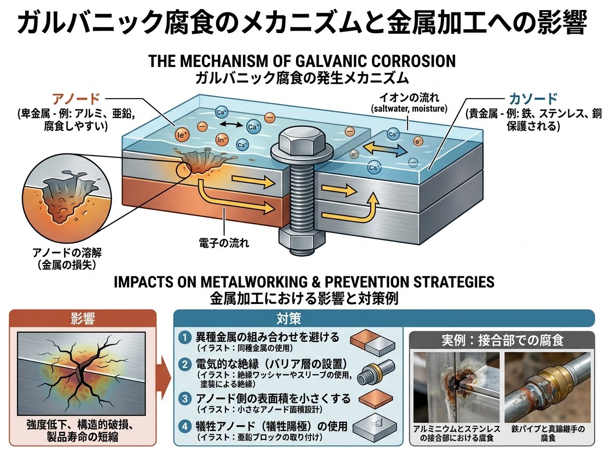 ガルバニック腐食のメカニズムと金属加工への影響