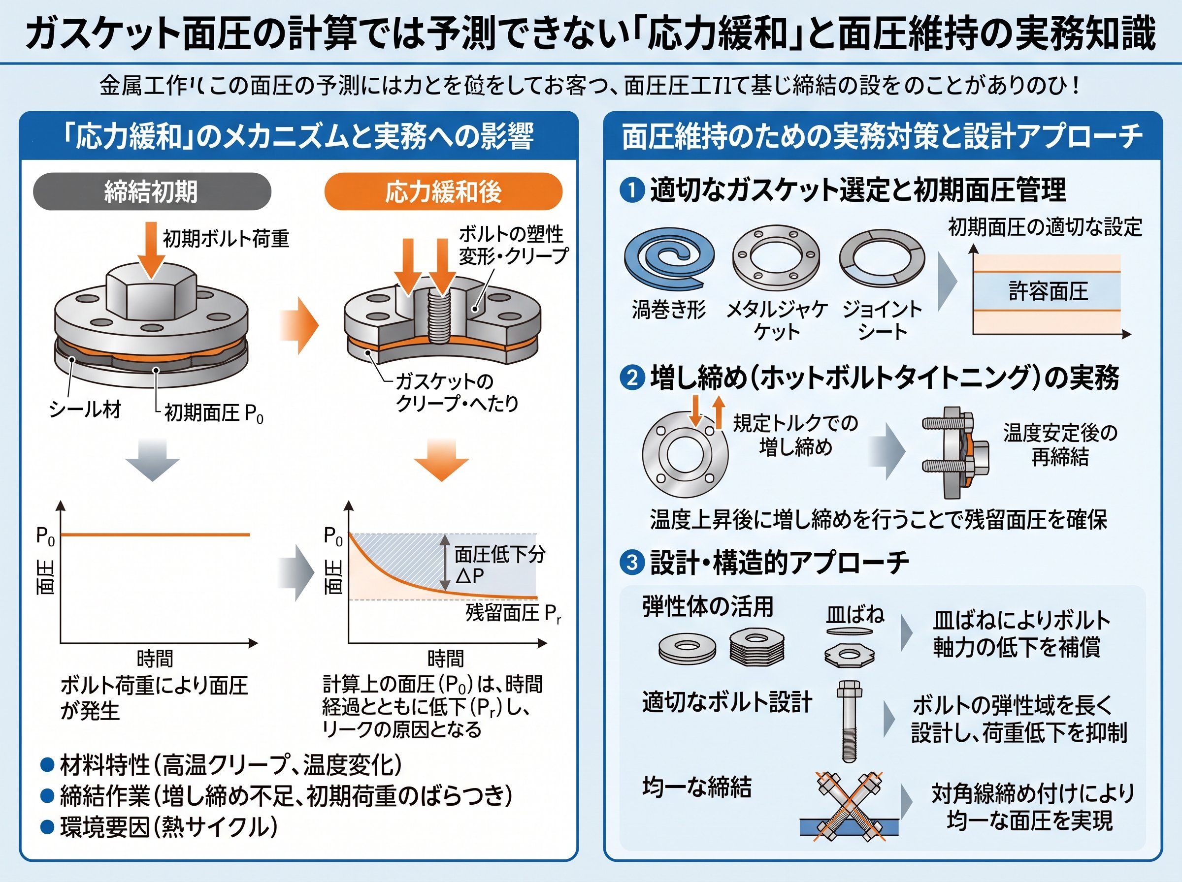 ガスケット面圧の計算では予測できない「応力緩和」と面圧維持の実務知識