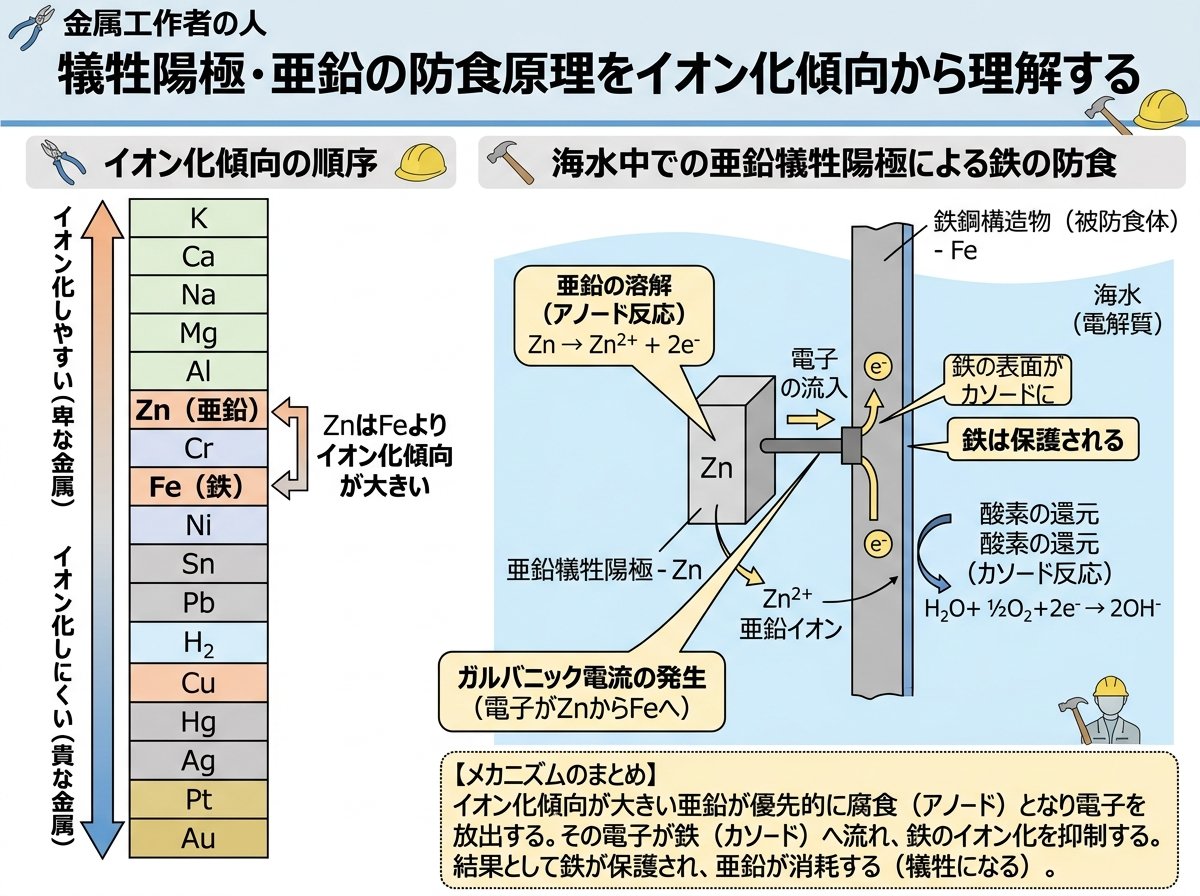 犠牲陽極・亜鉛の防食原理をイオン化傾向から理解する