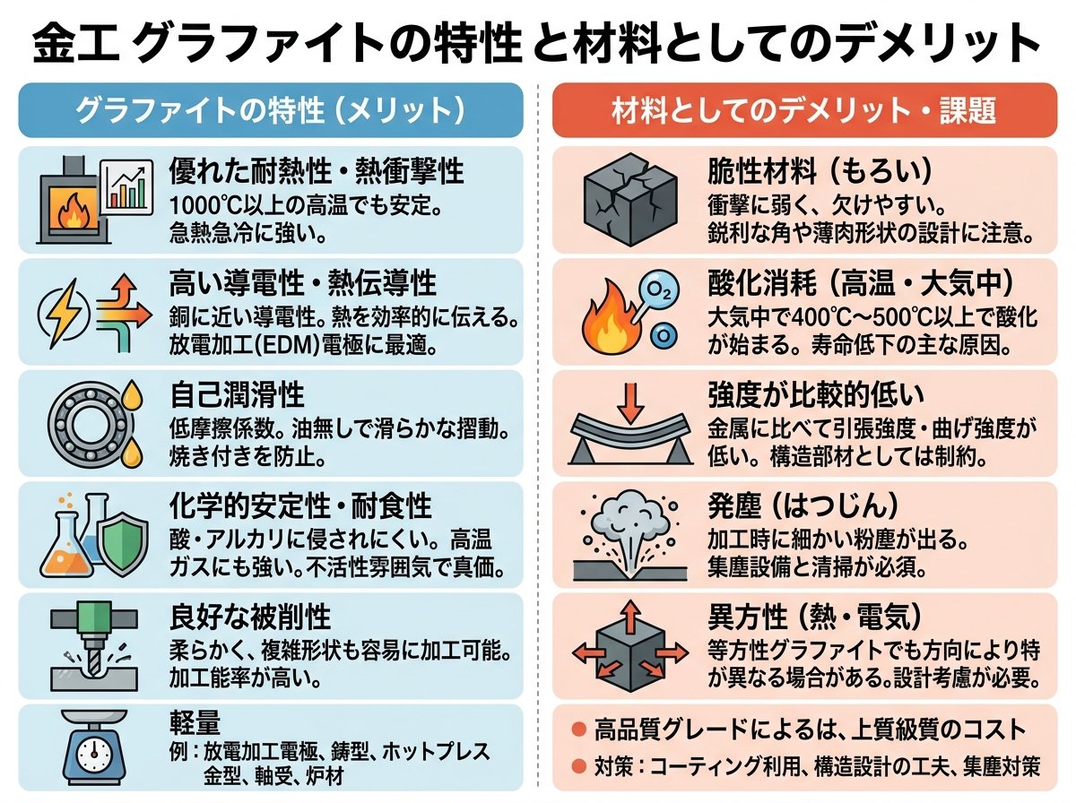 グラファイトの特性と材料としてのデメリット