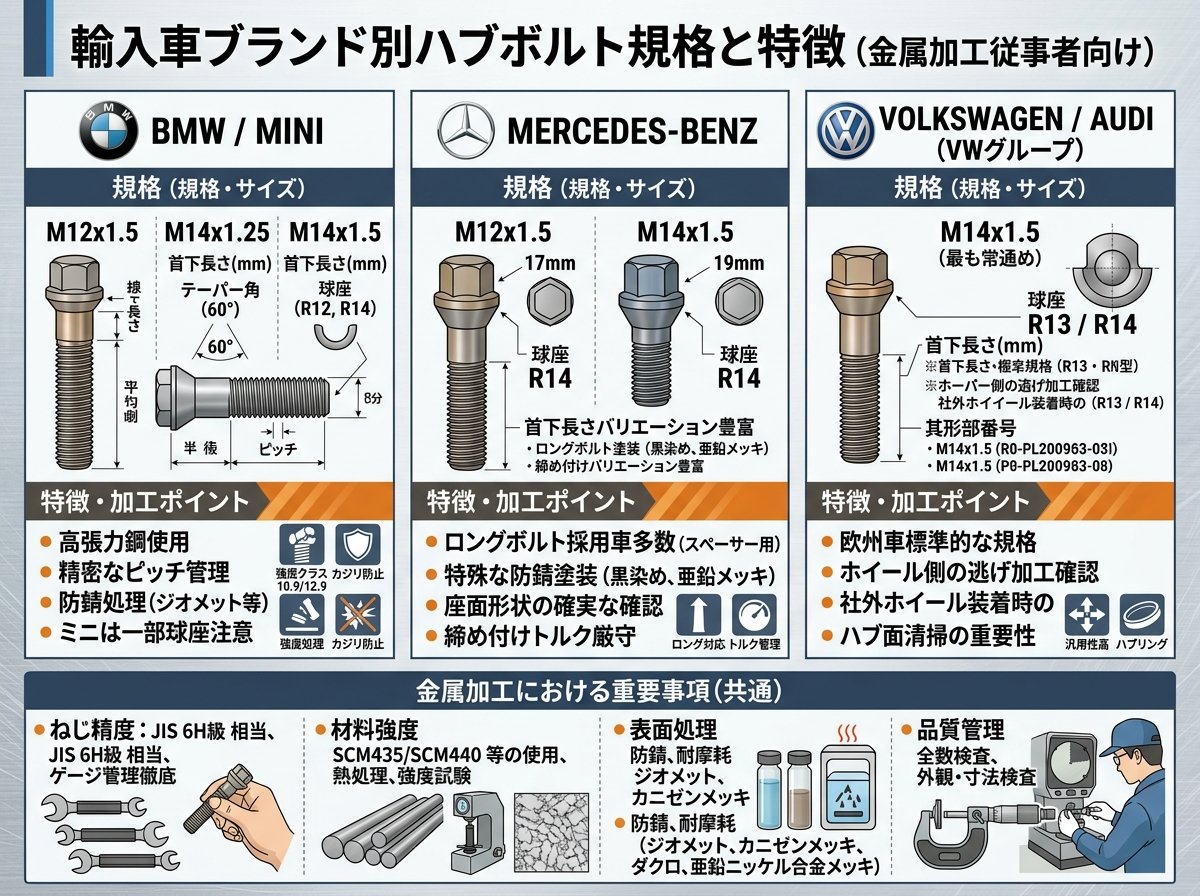 輸入車ブランド別ハブボルト規格と特徴