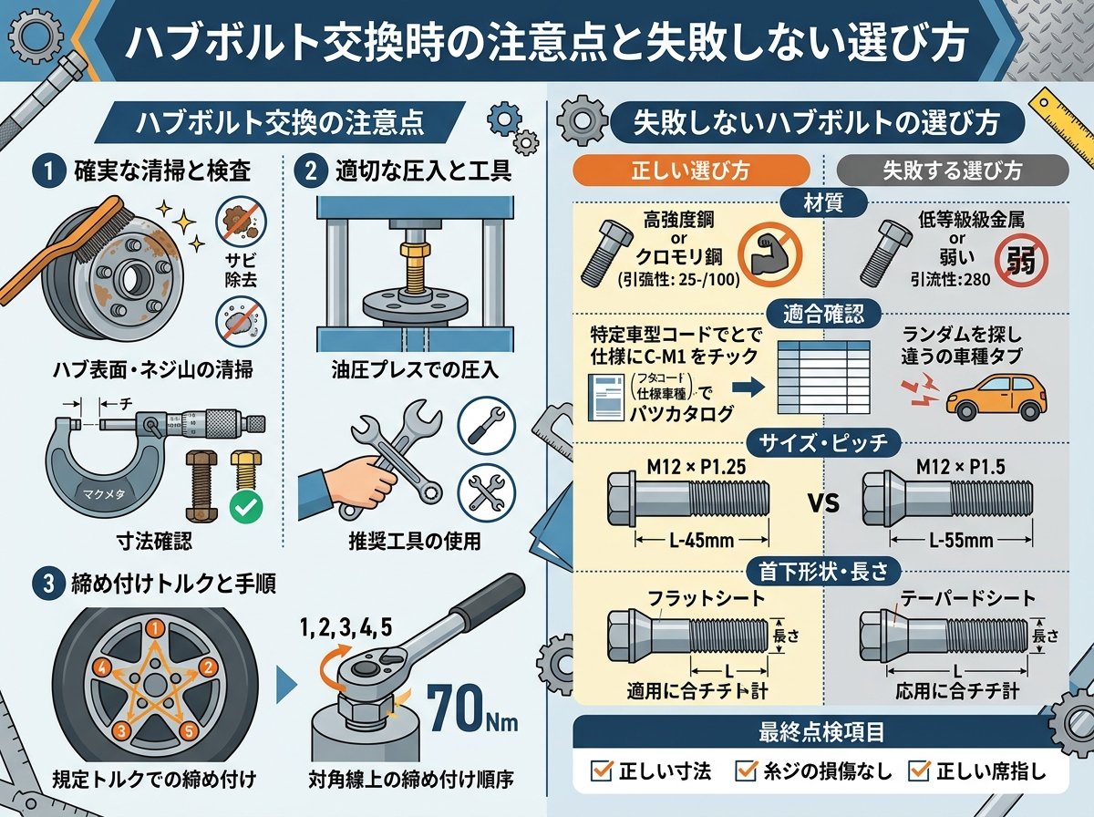 ハブボルト交換時の注意点と失敗しない選び方