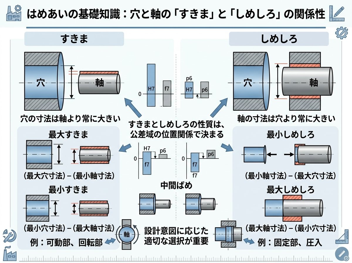 はめあいの基礎知識：穴と軸の「すきま」と「しめしろ」の関係性