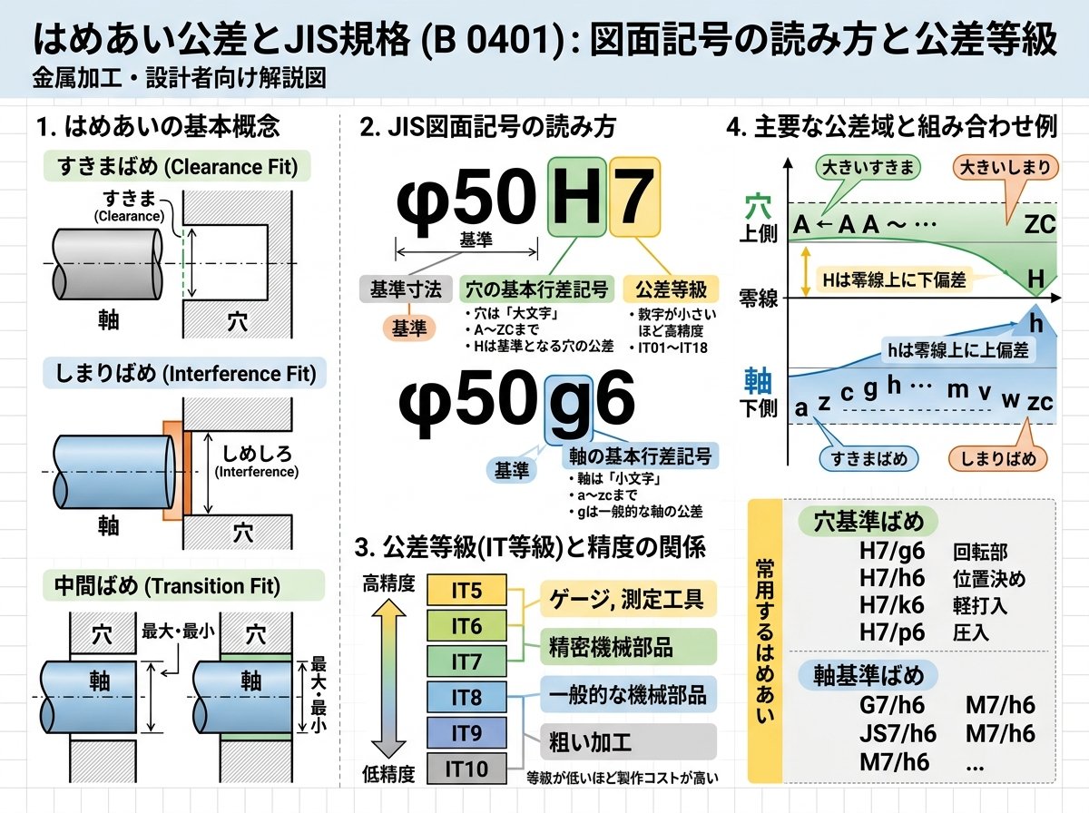 はめあい公差とJIS規格（B 0401）：図面記号の読み方と公差等級