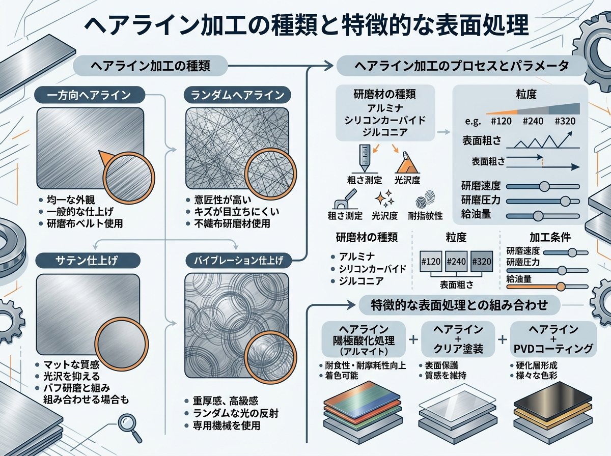 ヘアライン加工の種類と特徴的な表面処理