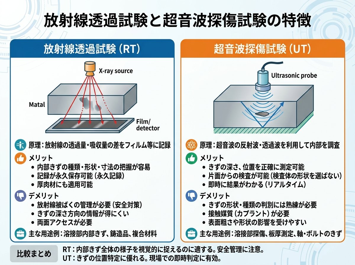 放射線透過試験と超音波探傷試験の特徴
