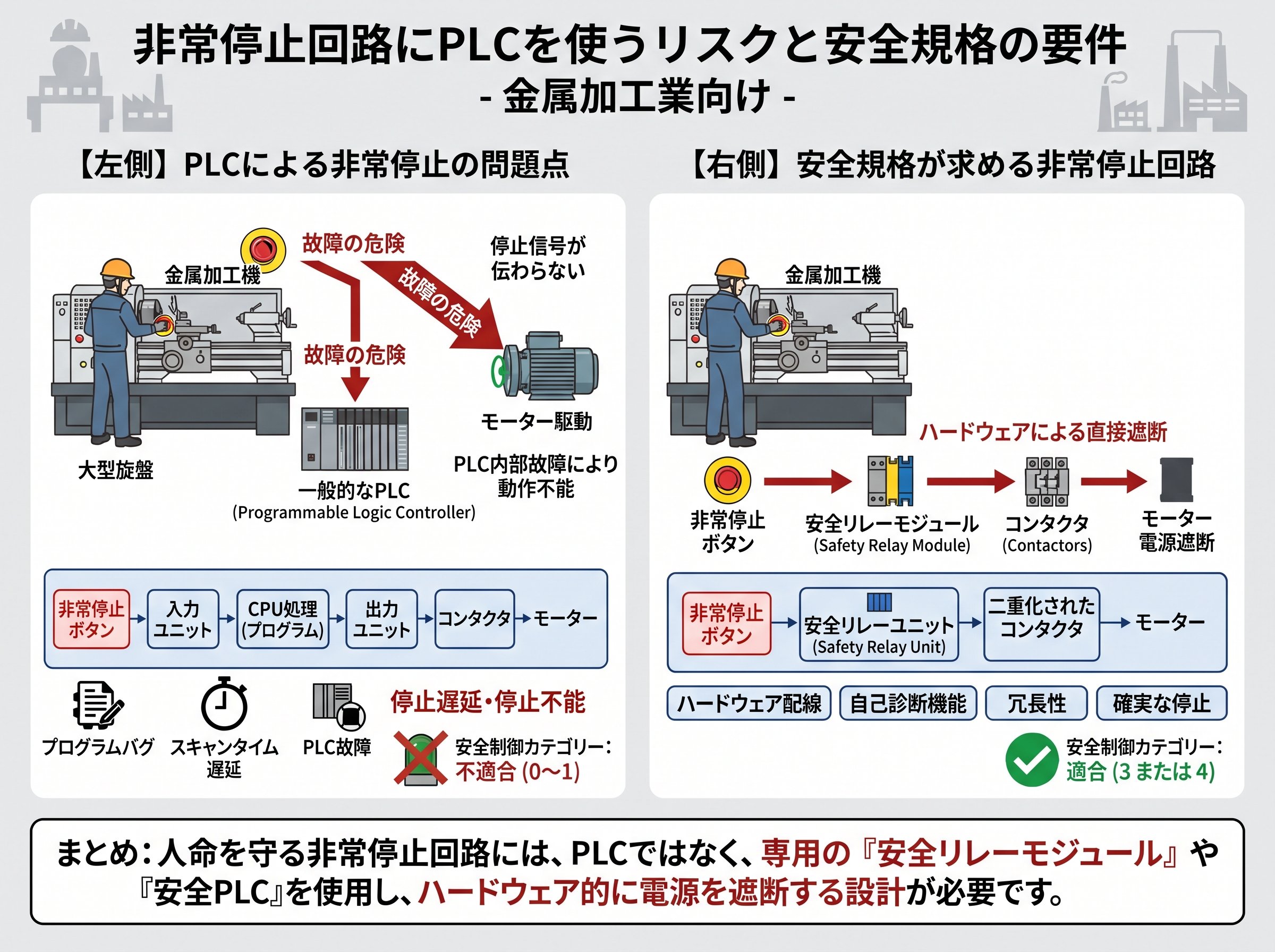 非常停止回路にPLCを使うのが危険な理由と安全規格の要求