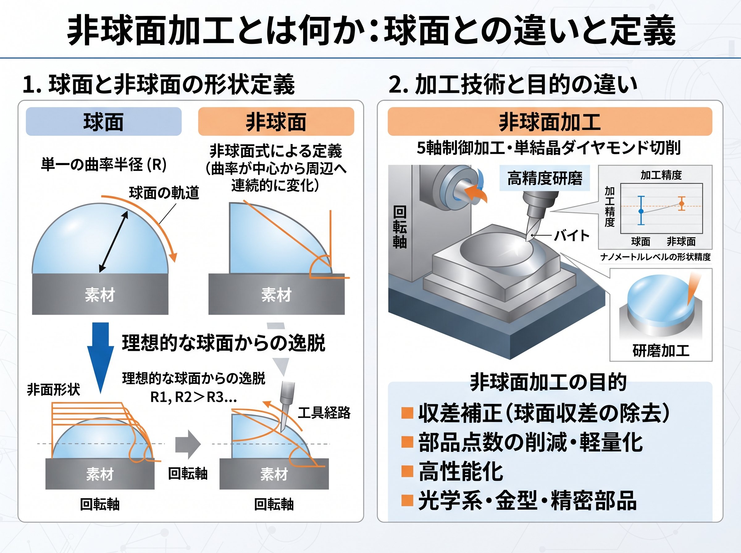 非球面加工とは何か:球面との違いと定義