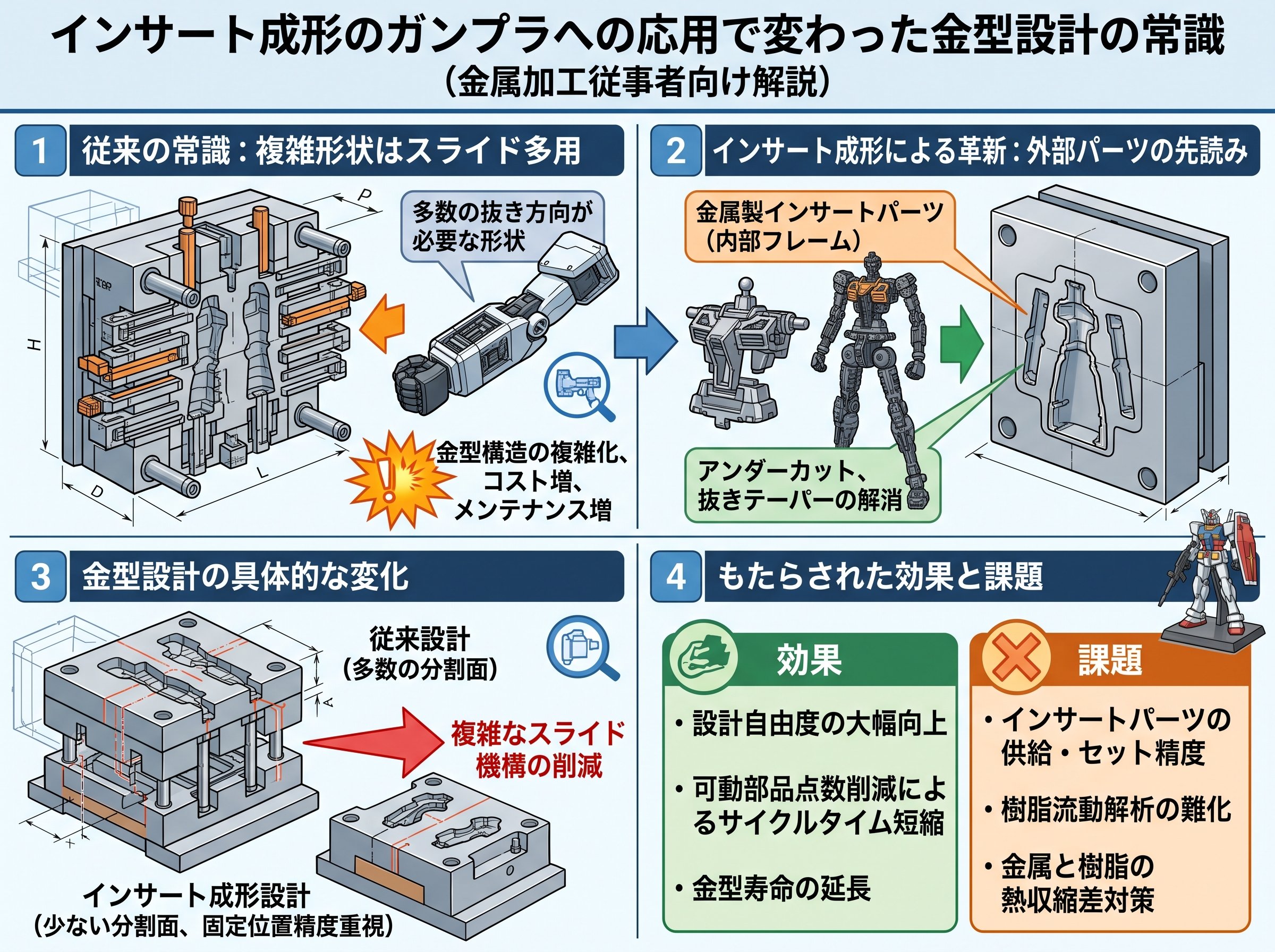 インサート成形のガンプラへの応用で変わった金型設計の常識