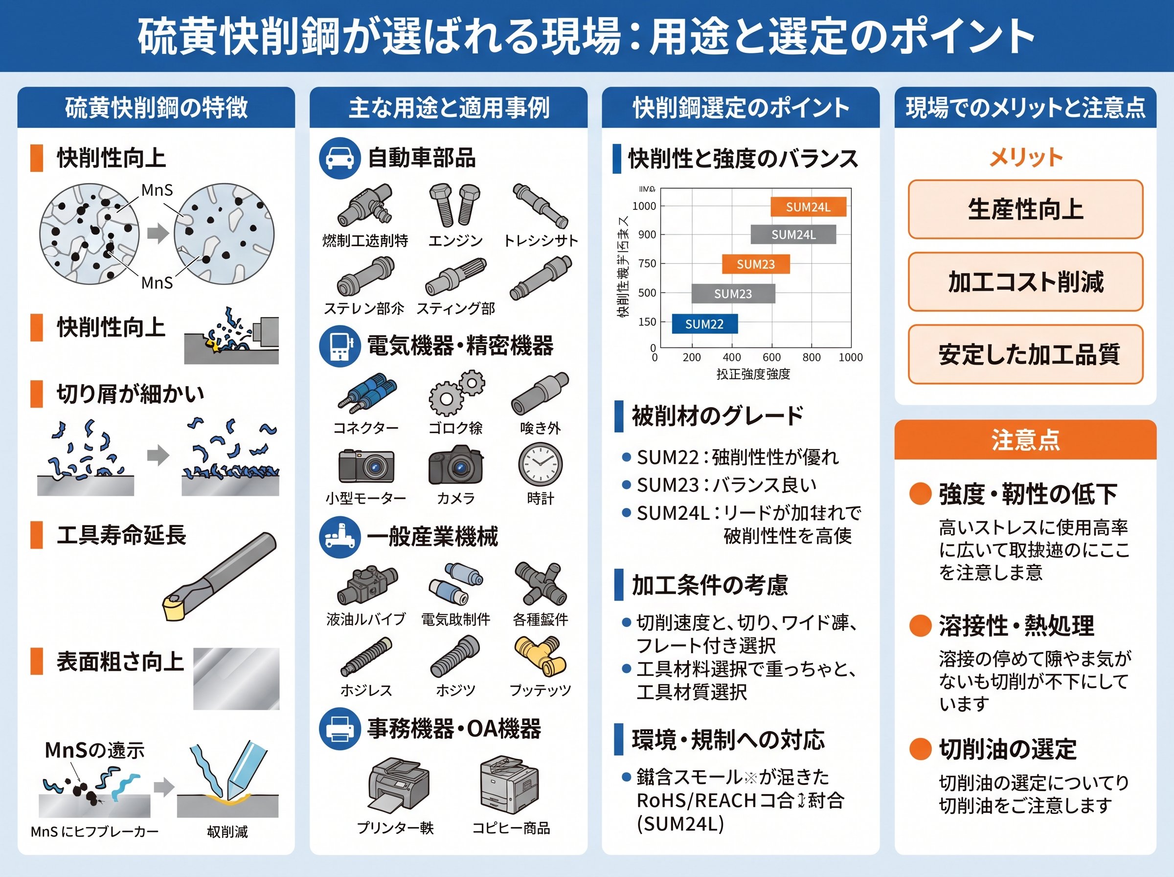 硫黄快削鋼が選ばれる現場:用途と選定のポイント