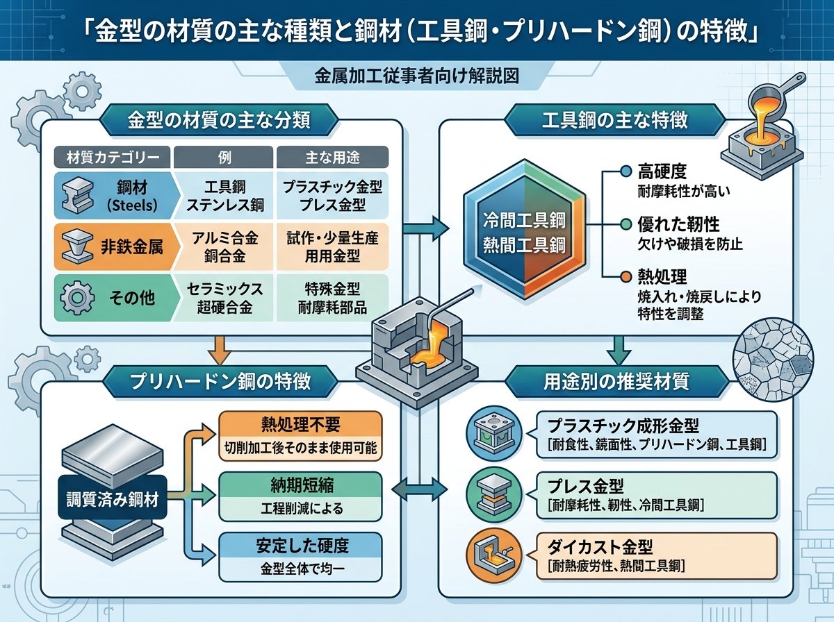 金型の材質の主な種類と鋼材(工具鋼・プリハードン鋼)の特徴