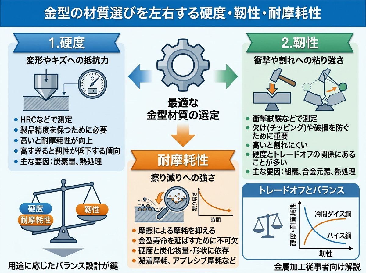 金型の材質選びを左右する硬度・靭性・耐摩耗性とは
