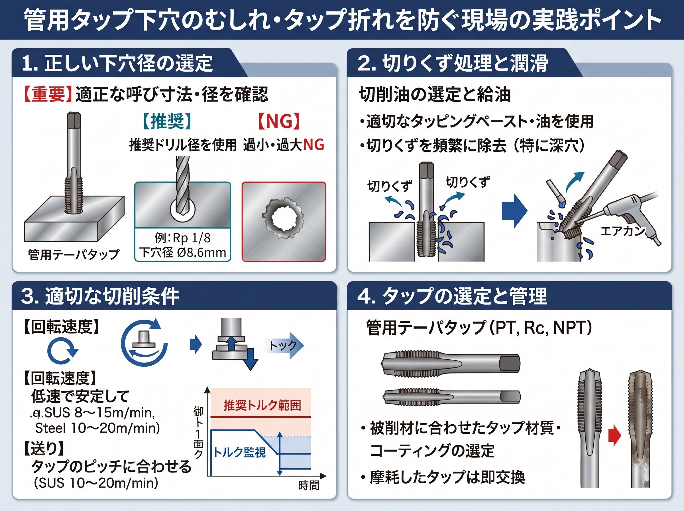 管用タップ下穴のむしれ・タップ折れを防ぐ現場の実践ポイント