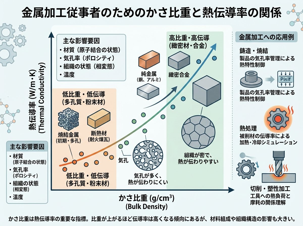 かさ比重と 熱伝導率の関係