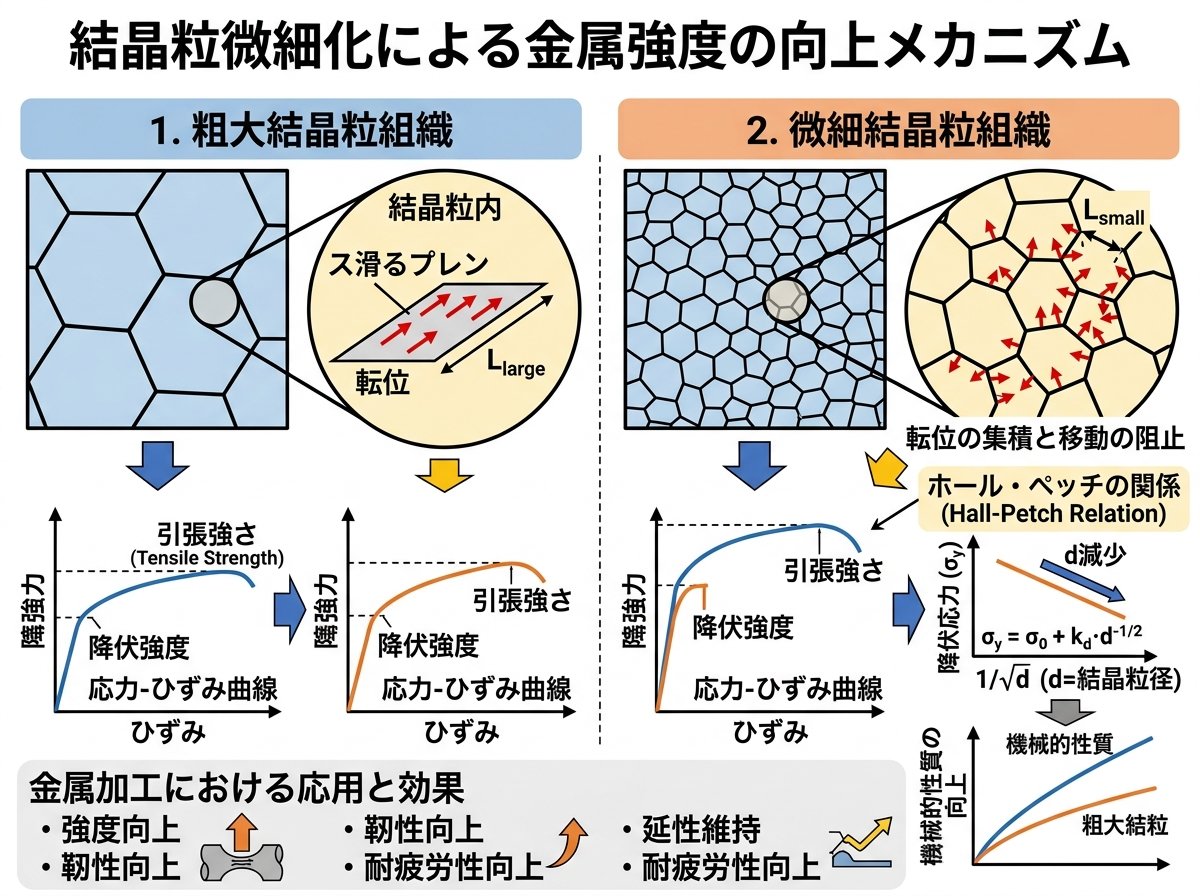結晶粒微細化による金属強度の向上メカニズム