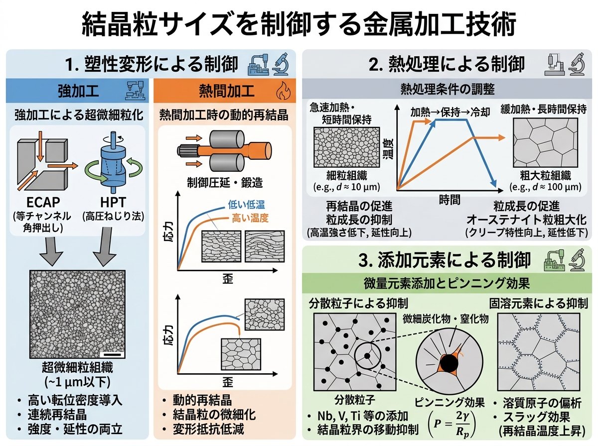 結晶粒サイズを制御する金属加工技術