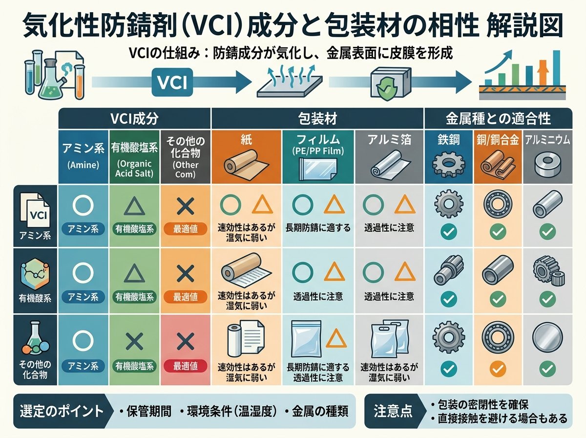 気化性防錆剤 成分と包装材の相性