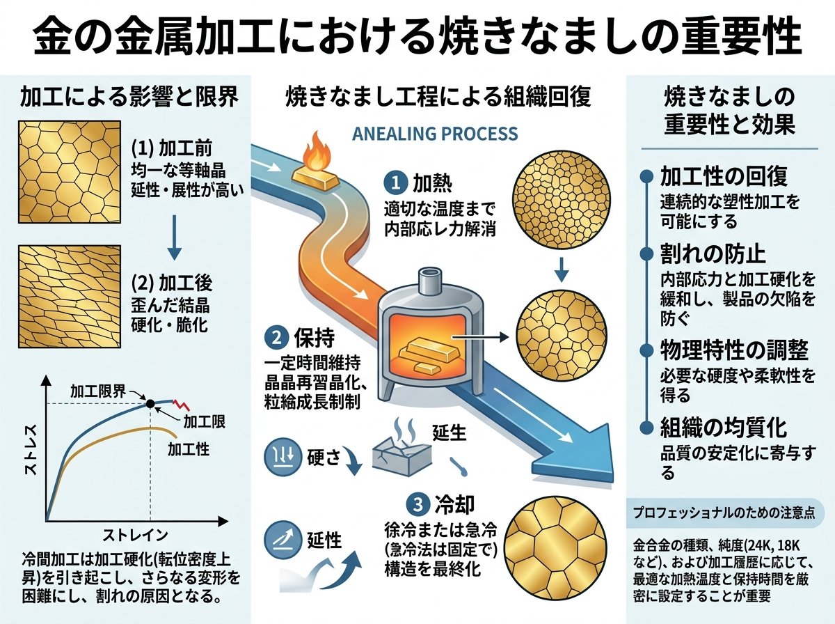金の金属加工における焼きなましの重要性