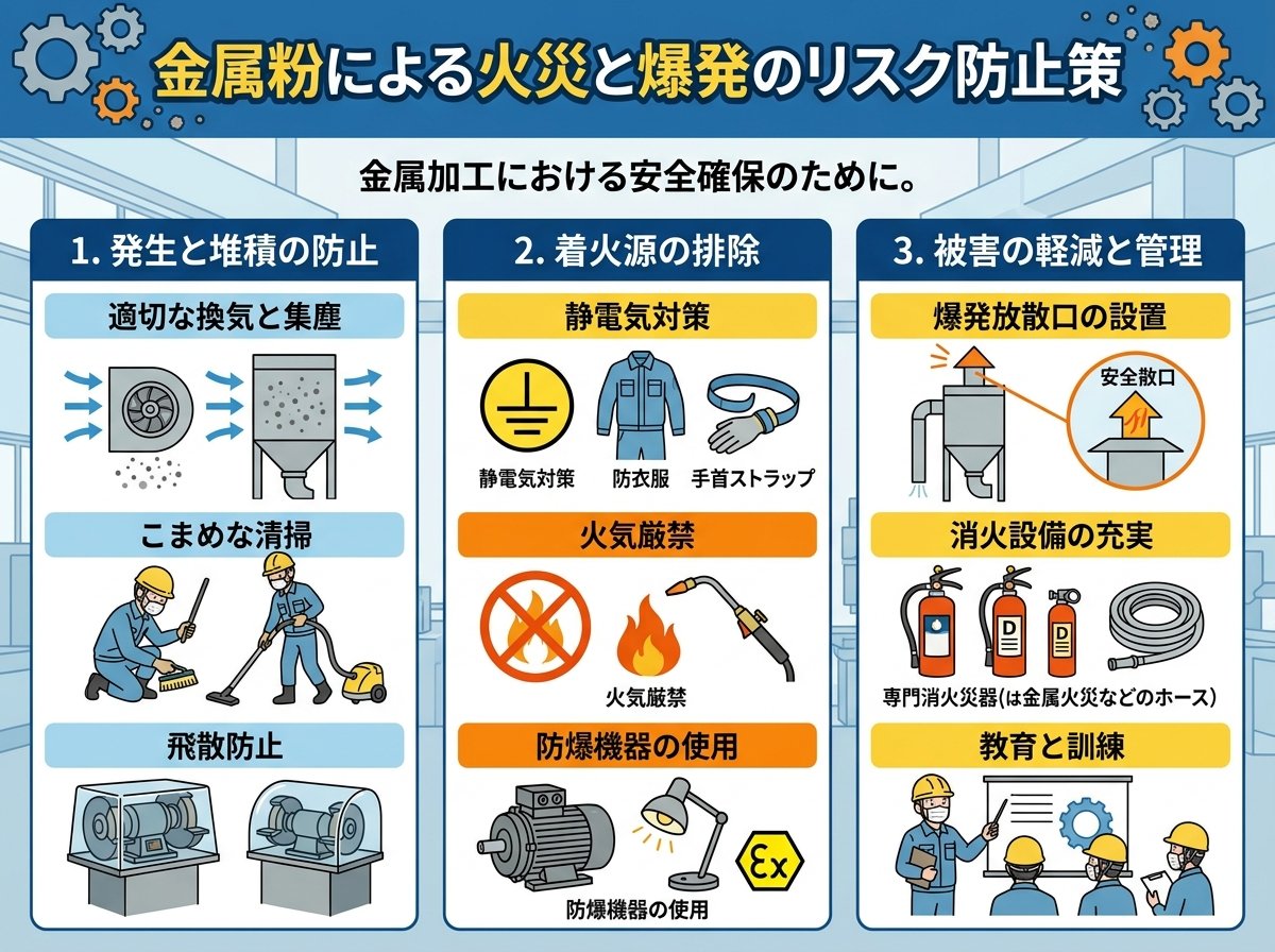 金属粉による火災と爆発のリスク防止策