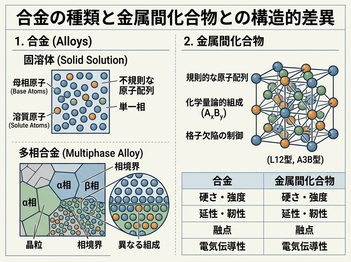 合金の種類と金属間化合物との構造的差異