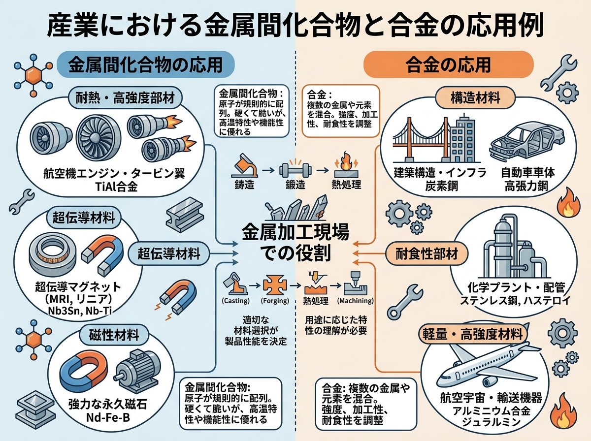 産業における金属間化合物と合金の応用例
