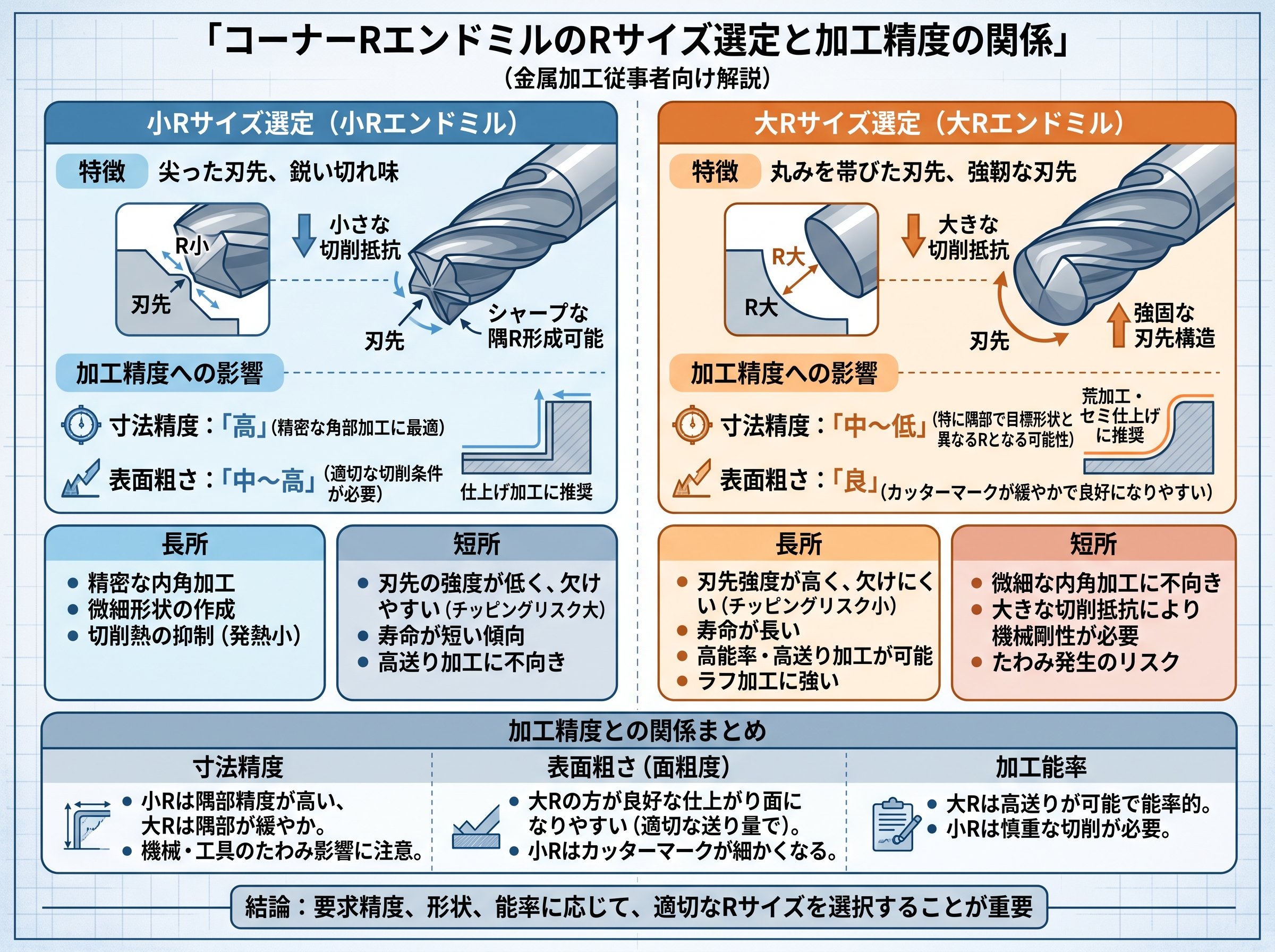 コーナーrエンドミルのRサイズ選定と加工精度の関係