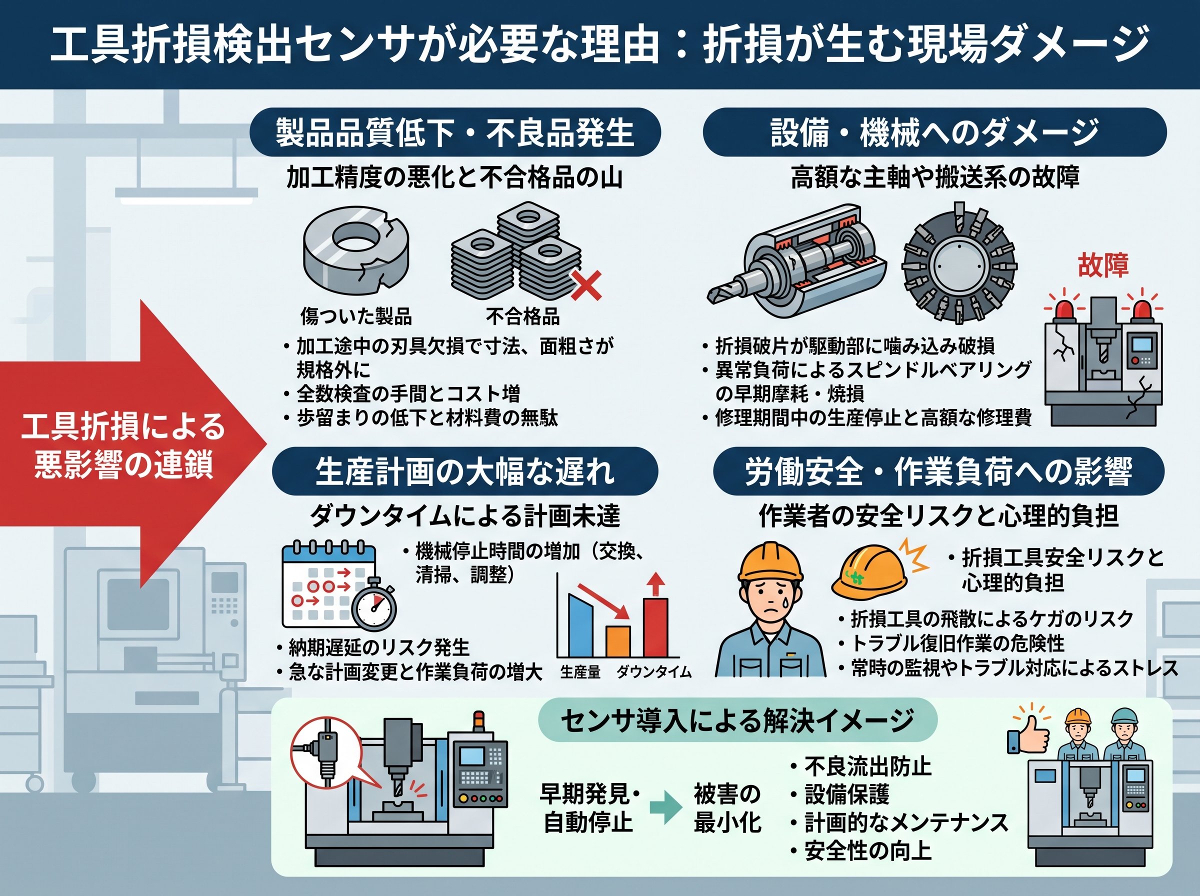 工具折損検出センサが必要な理由：折損が生む現場ダメージ