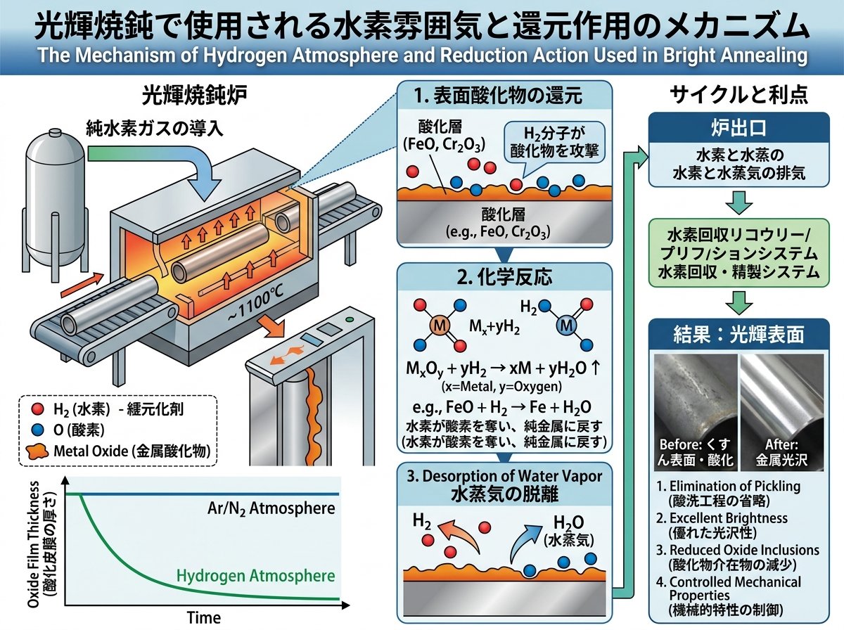 光輝焼鈍で使用される水素雰囲気と還元作用のメカニズム