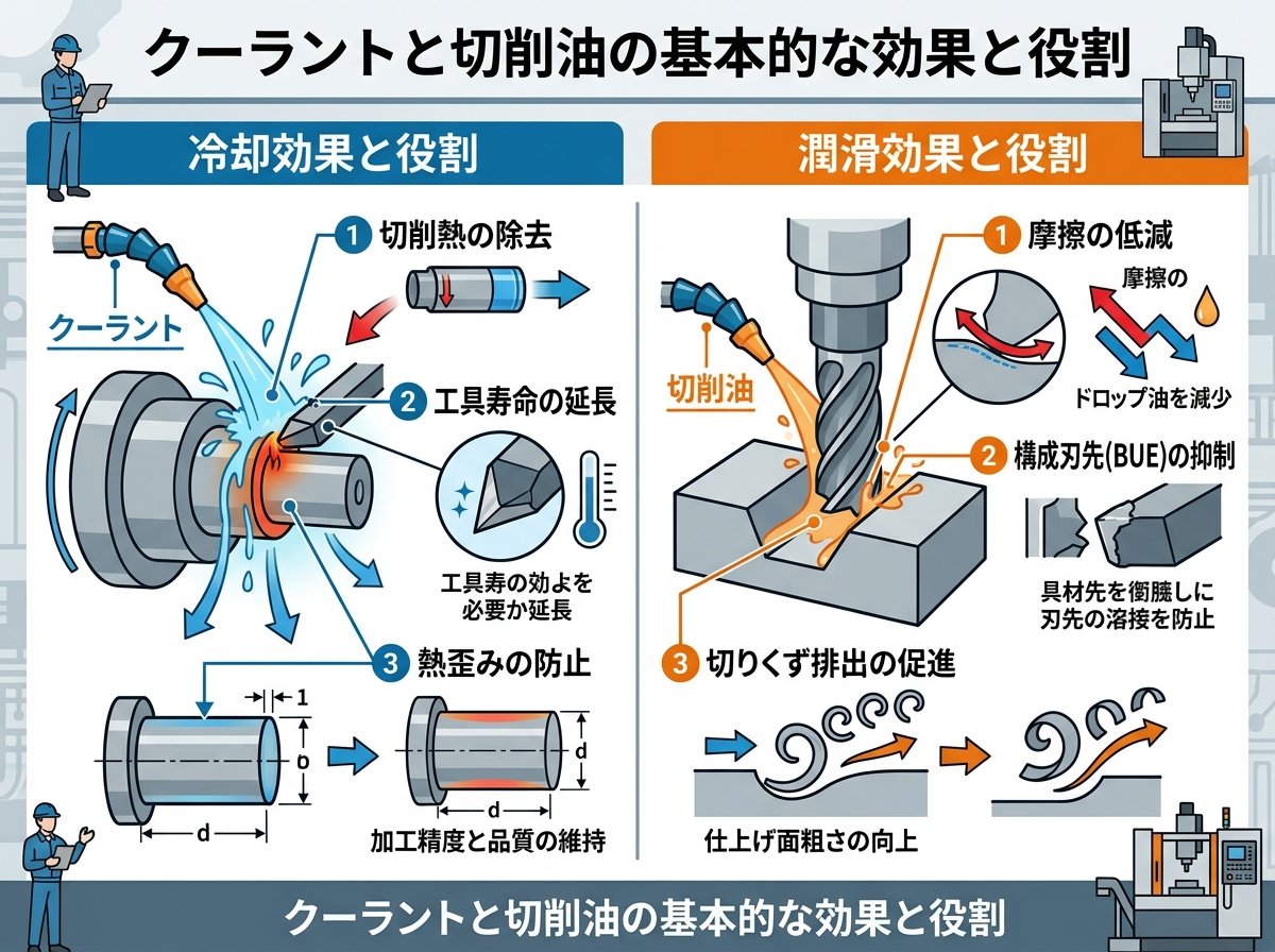 クーラントと切削油の基本的な効果と役割