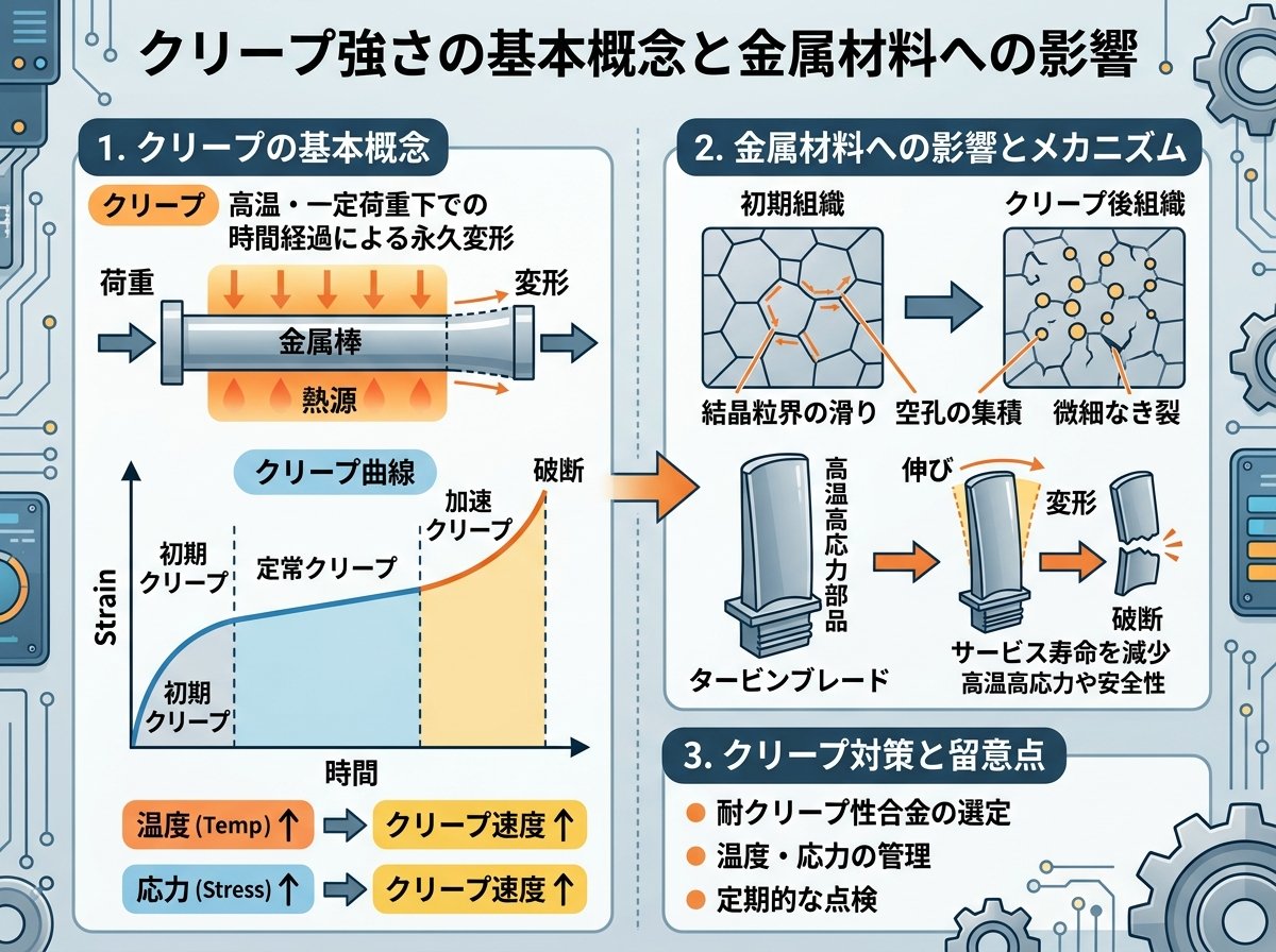 クリープ強さ の 基本概念 と 金属材料 への 影響