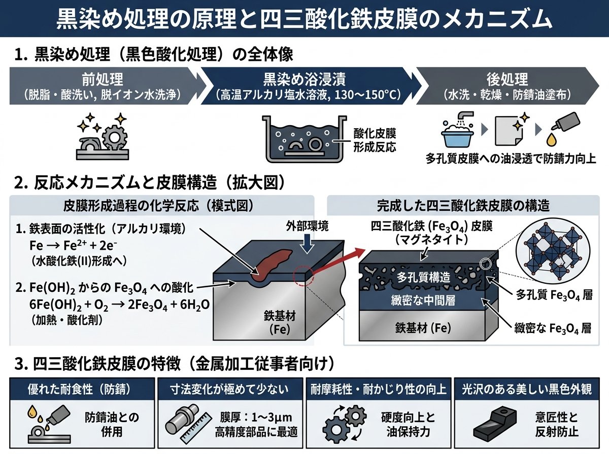 黒染め処理の原理と四三酸化鉄皮膜のメカニズム