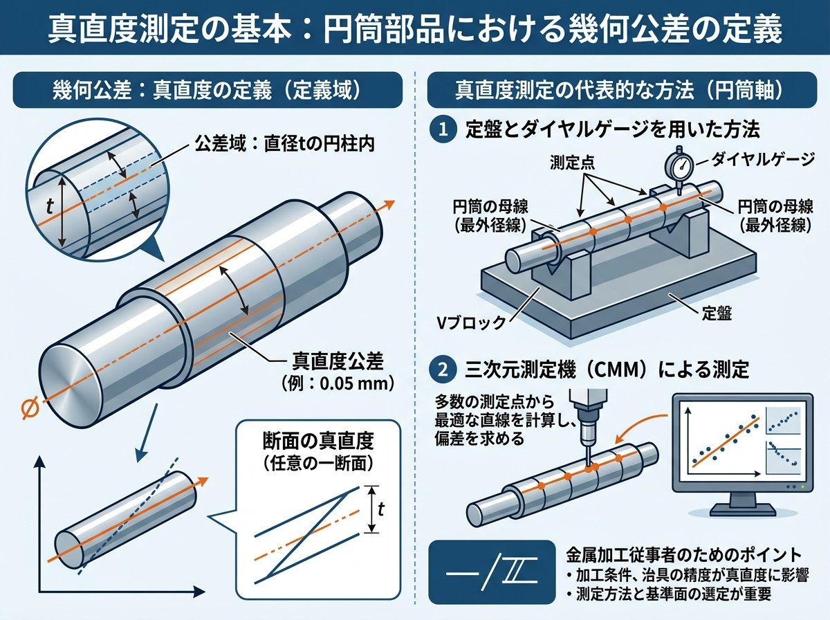 真直度測定の基本:円筒部品における幾何公差の定義