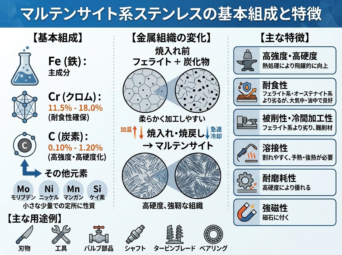 マルテンサイト系ステンレスの基本組成と特徴