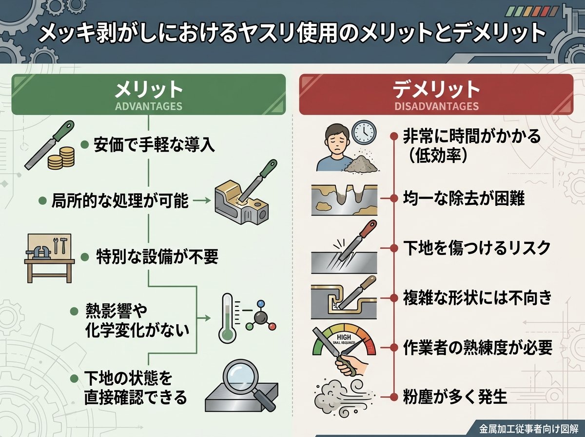 メッキ剥がしにヤスリを使う際のメリットとデメリット