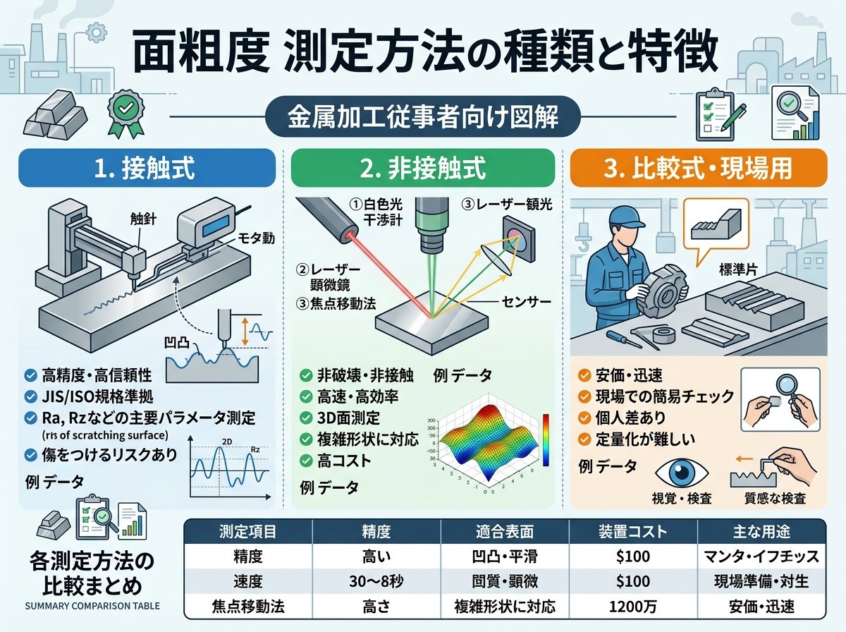 面粗度 測定方法の種類と特徴