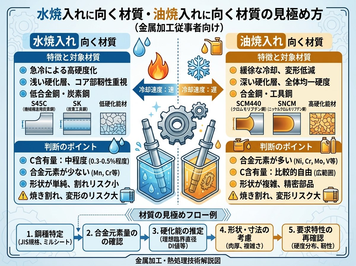 水焼入れに向く材質・油焼入れに向く材質の見極め方