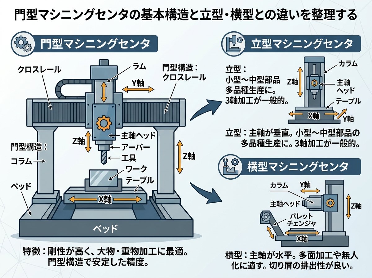 門型マシニングセンタの基本構造と立型・横型との違いを整理する