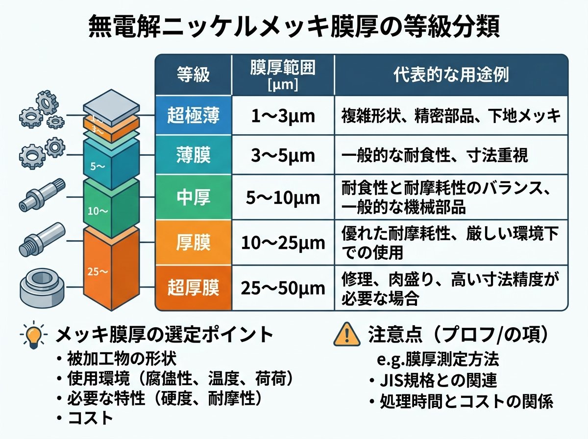 無電解ニッケルメッキ膜厚の等級分類