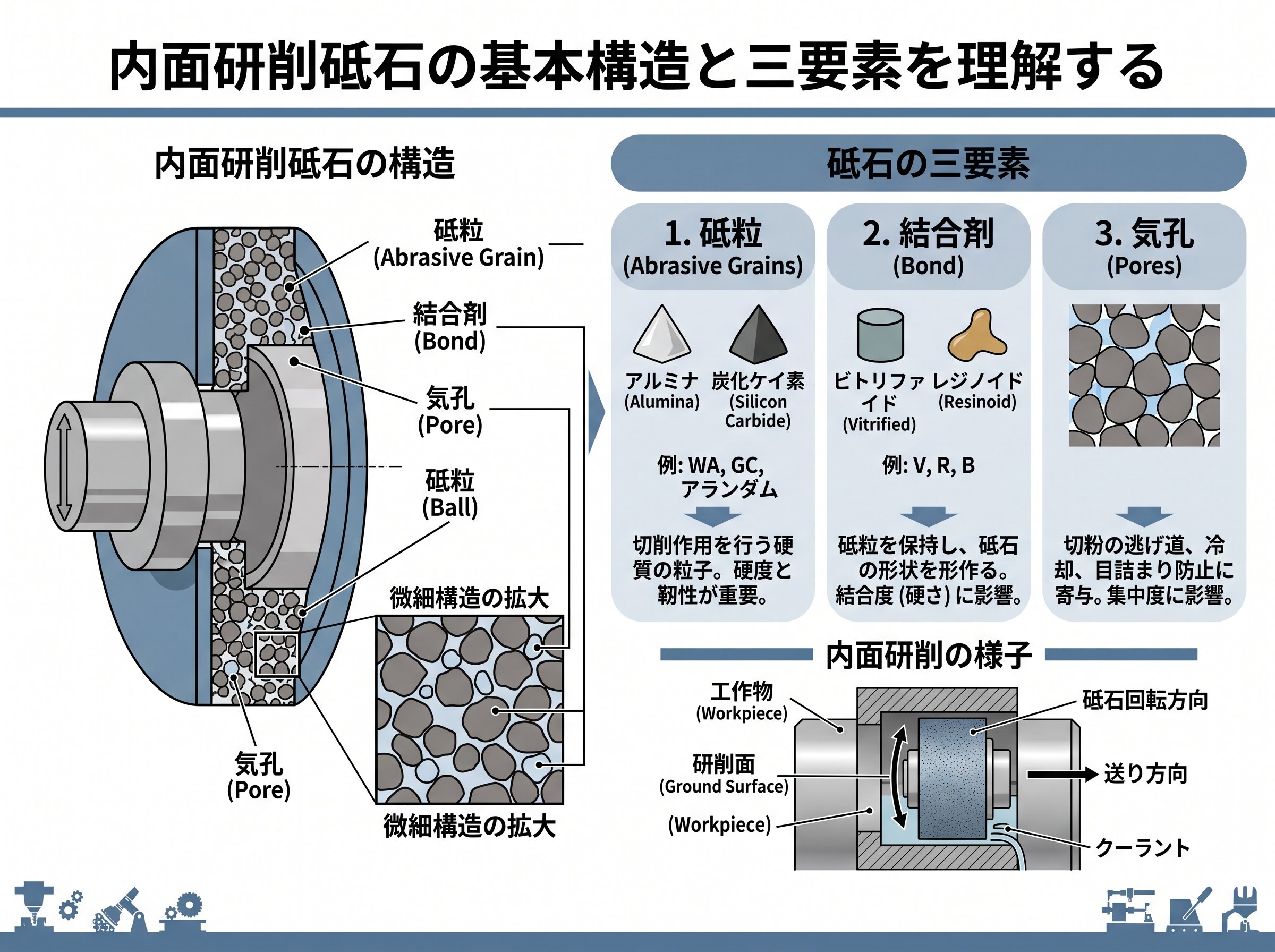 内面研削砥石の基本構造と三要素を理解する