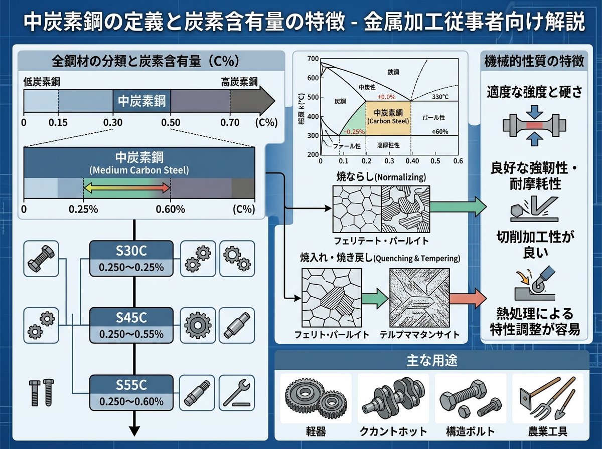 中炭素鋼の定義と炭素含有量の特徴