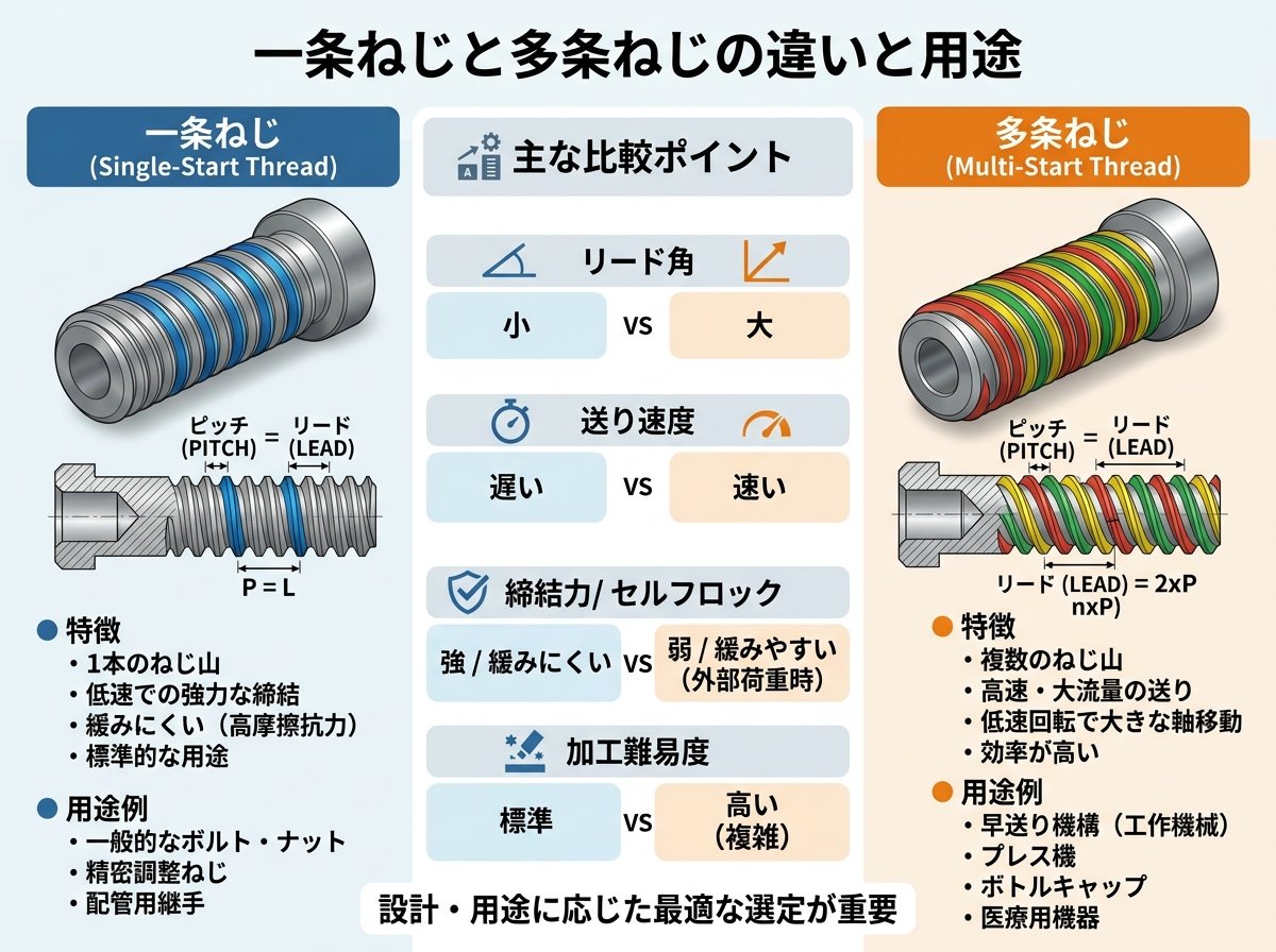 一条ねじと多条ねじの違いと用途