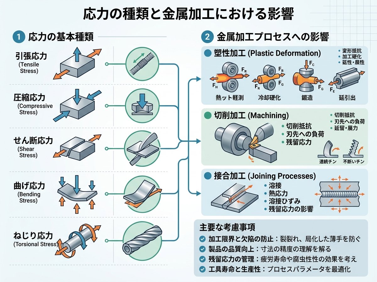 応力の種類と金属加工における影響