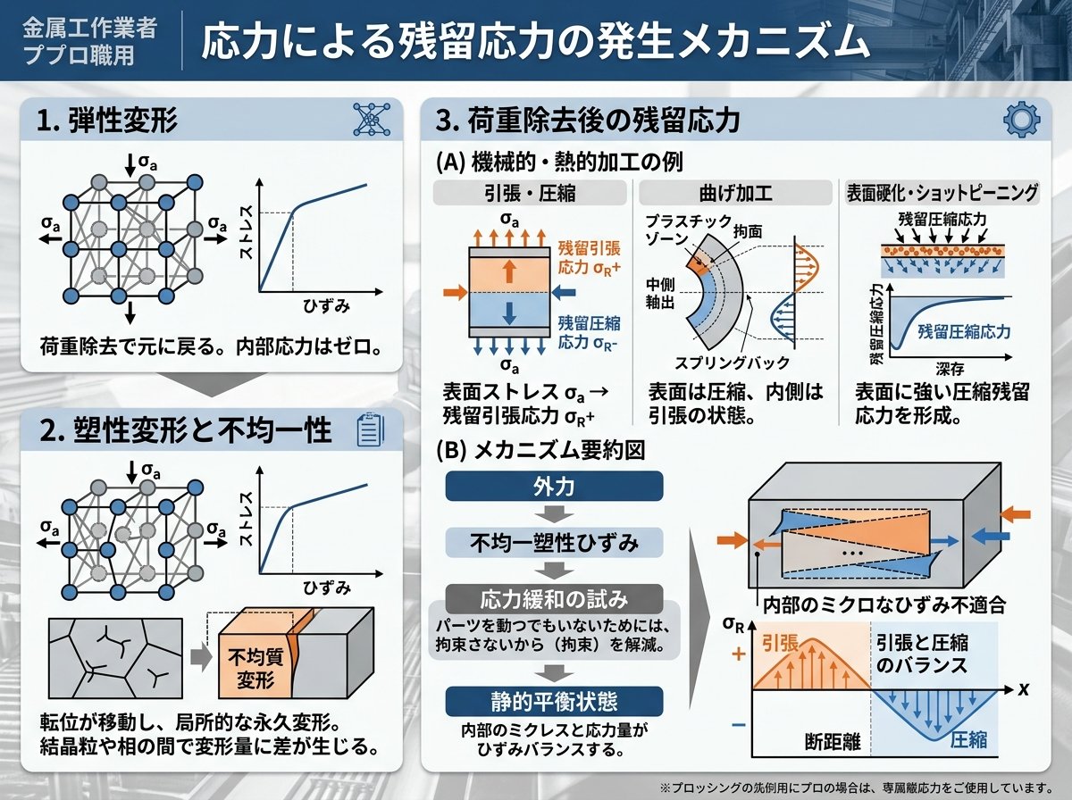 応力による残留応力の発生メカニズム