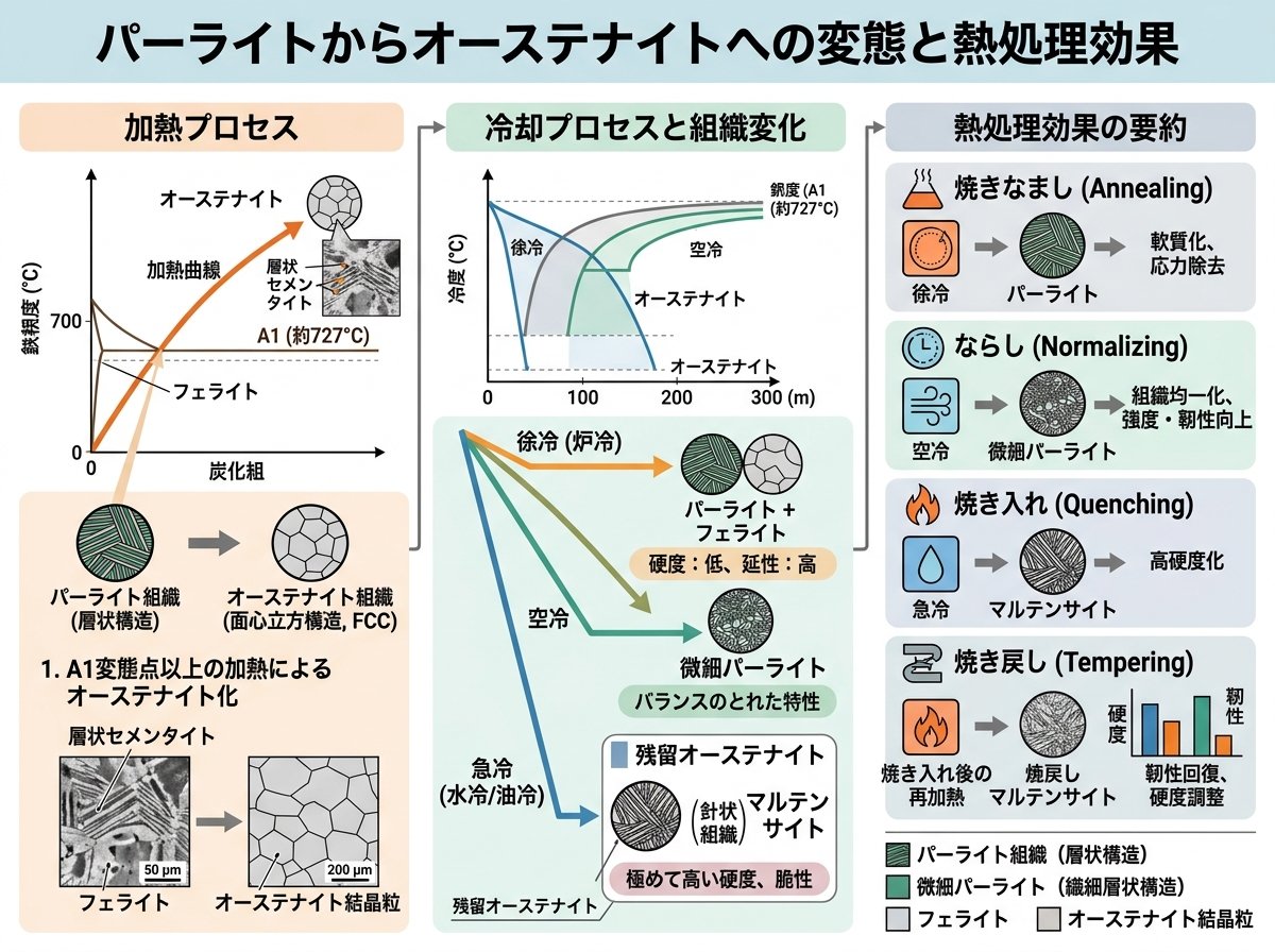 パーライトからオーステナイトへの変態と熱処理効果