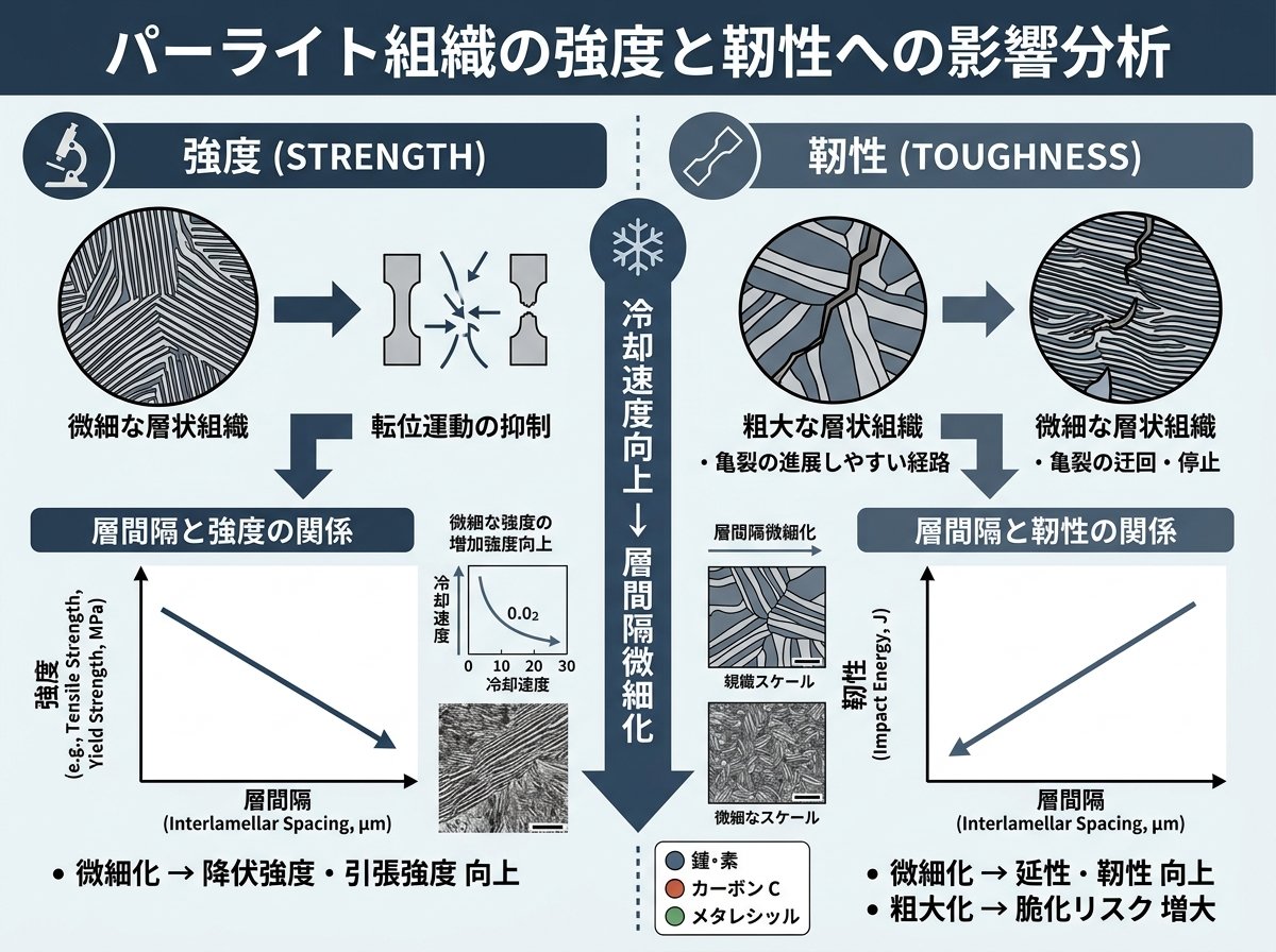 パーライト組織の強度と靭性への影響分析